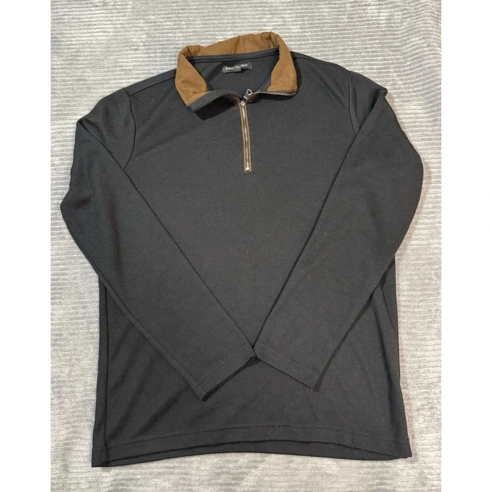 Banana Republic 1/4 Zip Pullover Size M Black And Brown Collar